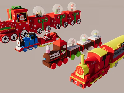 Vibrant Toy Trains With Cartoon Characters McDonald's Themed Carriages And Christmas Gift Decorations 3d model