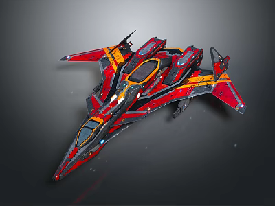 Futuristic Red And Yellow Spaceship With Sleek Design And Cockpit Details 3d model