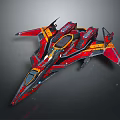 Futuristic Red And Yellow Spaceship With Sleek Design And Cockpit Details