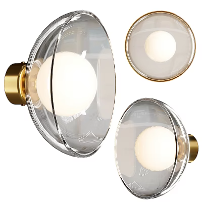 Modern Wall Lights With Transparent Glass Shades And Gold Metal Bases 3d model