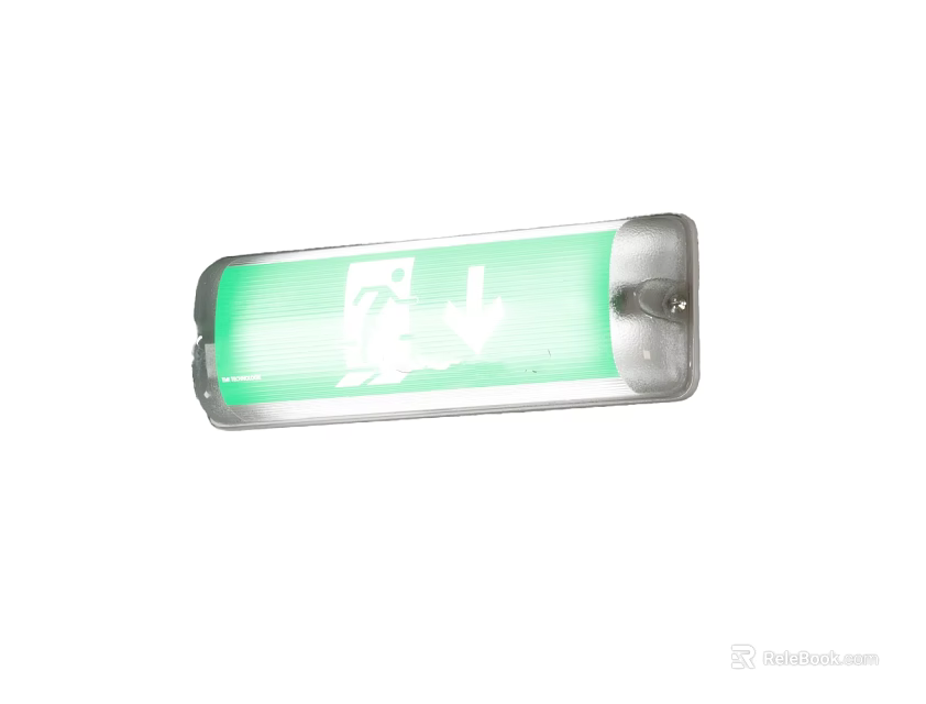 Green Emergency Exit Wall Light With Downward Arrow Mounted On Wall 3d model 