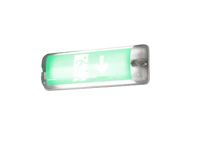 Green Emergency Exit Wall Light With Downward Arrow Mounted On Wall 3d model