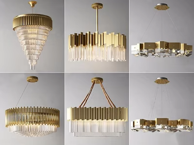 Modern Chandelier Designs With Brass Frame And Crystal Pendants For Interior Design 3d model