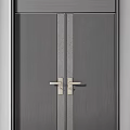 Contemporary Gray Double Doors With Sleek Metal Handles And Panel Design For Home Entrance