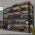 Organized Garage With Metal Shelving Unit Tools Storage Bins Toolboxes And Tire