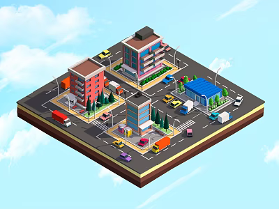 modern cartoon building street city city building 3d model