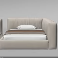 Pair of Single Beds with Beige Frame White Mattress and Brown Stripes Design
