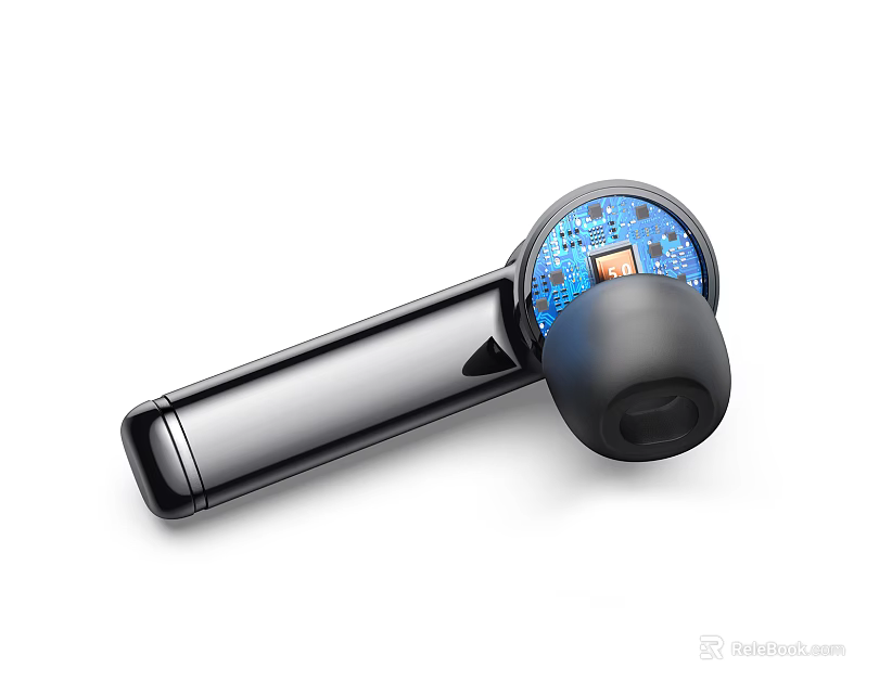 Wireless In Ear Headphone Speaker with Blue Internal Circuit Board and Chip Design 3d model 