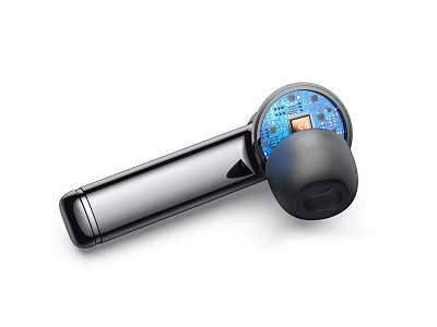 Wireless In Ear Headphone Speaker with Blue Internal Circuit Board and Chip Design 3d model