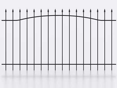 Black Metal Fence With Pointed Tops And Vertical Bars 3d model