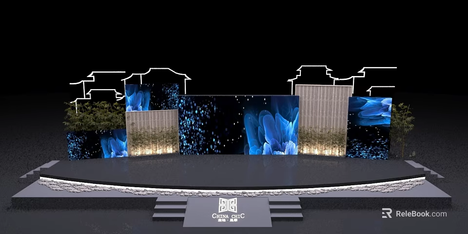 CASA DEC Event Stage Design With Blue Decorations And Lighting Effects 3d model