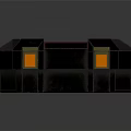 Futuristic Black Tech Container With Orange Strips And Yellow Accents