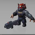 Red Eyed Red Haired Masked Creature Warrior With Mechanical Armor And Large Gun 3d model