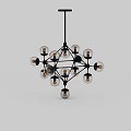 Modern Geometric Chandelier With Multiple Glass Globe Lights And Black Metal Frame