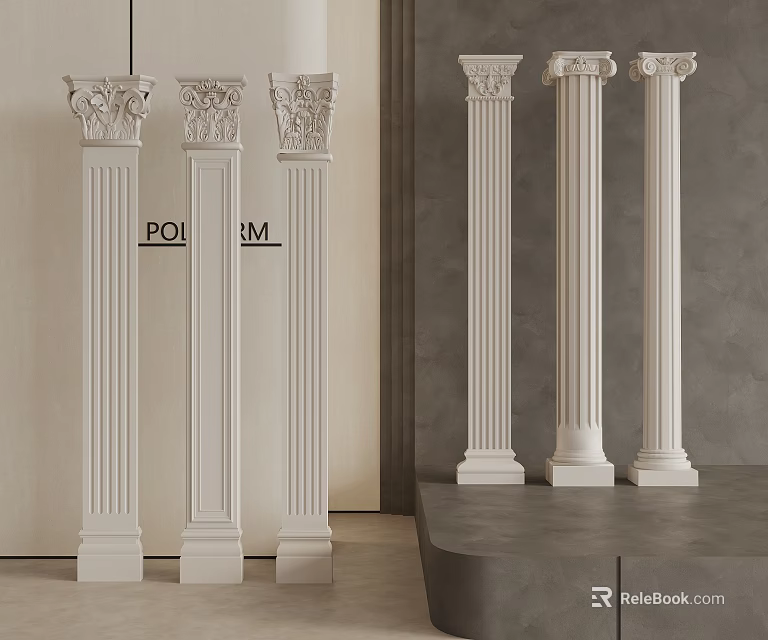 Classical White Decorative Columns With Ornate Capitals For Interior Design Projects 3d model 