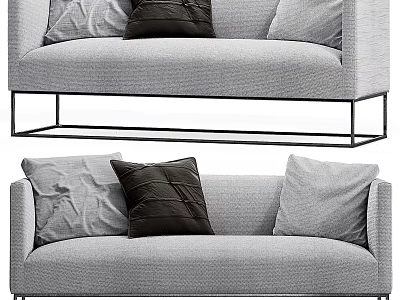 Modern Two Seater Sofa With Gray Fabric And Black Metal Frame Decorative Cushions 3d model