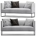 Modern Two Seater Sofa With Gray Fabric And Black Metal Frame Decorative Cushions
