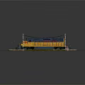 Yellow and blue train on railway tracks with green vegetation utility poles and signal signs