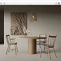 Japanese Dining Table and Chair Combination Dining Table and Chair Round Table and Chair Combination 3d model