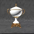 Elegant White Decorative Ornament Set with Gold Accents Lidded Handles and Base