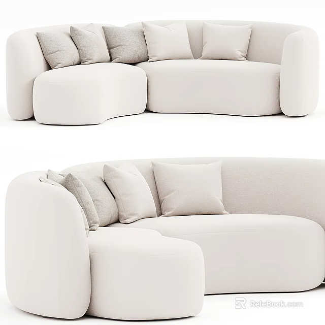 Modern White Sectional Sofa with Soft Gray Cushions and Rounded Armrest Design 3d model