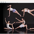 Women Performing Different Dance And Yoga Poses In Activewear On Dark Reflective Floor