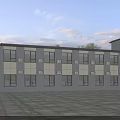 Multi story Office Building Exterior Design Featuring Gray Walls Windows Air Conditioners And Trees