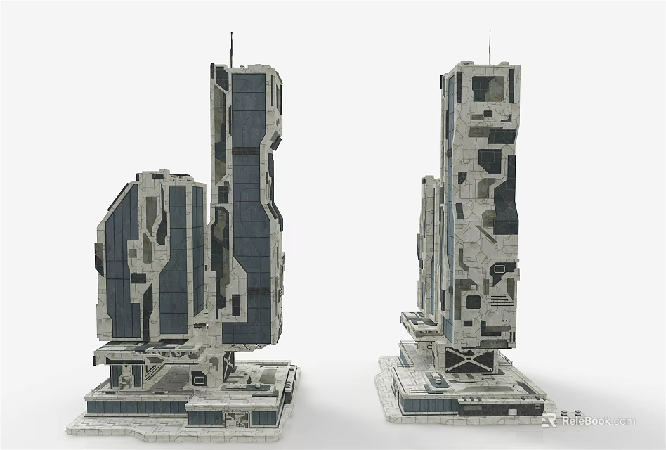 Modern High Rise Building Models With Geometric Structure And Base Details 3d model 
