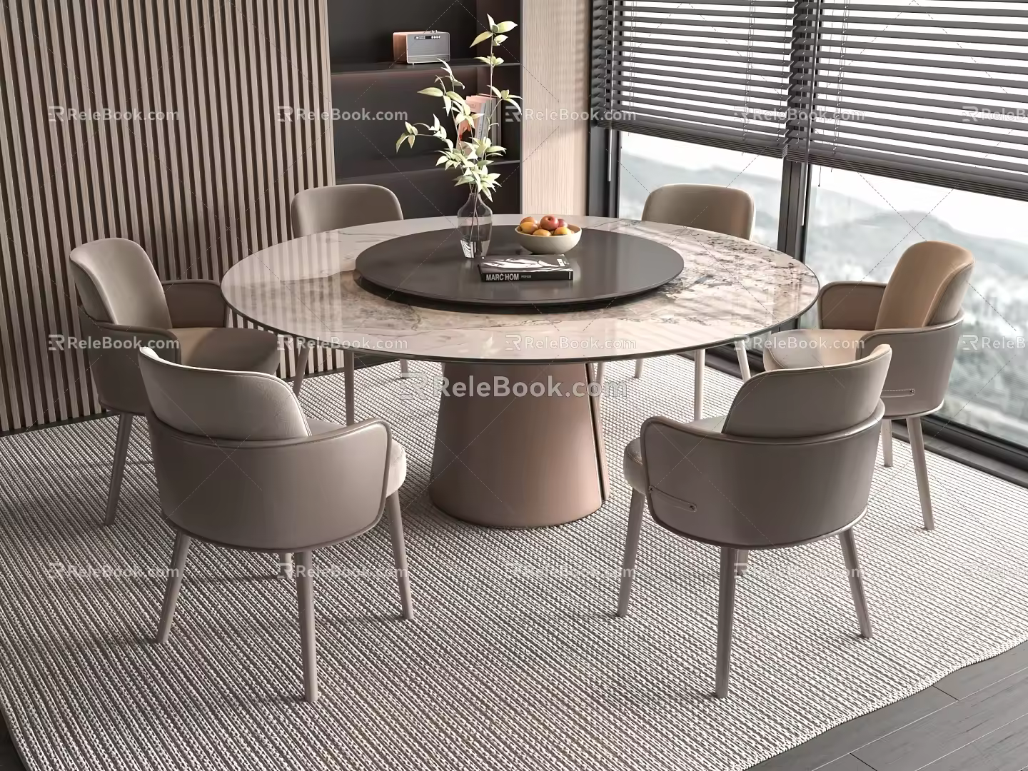 Modern Marble Dining Table and Chair Combination Dining Room Round Rock Plate Dining Table 3d model