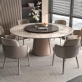 Modern Marble Dining Table and Chair Combination Dining Room Round Rock Plate Dining Table 3d model
