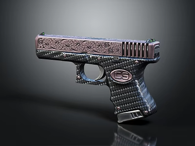 Engraved Carbon Fiber Pistol With Metallic Surface And GS Logo Design 3d model