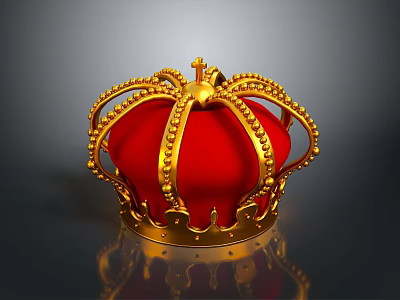Luxury Household Decorative Crown With Red Velvet Golden Ornaments And Gemstone Accents 3d model