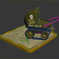 Green Tracked Vehicle Model With Number 317 Logo On Orange Sand Base And Red Flag