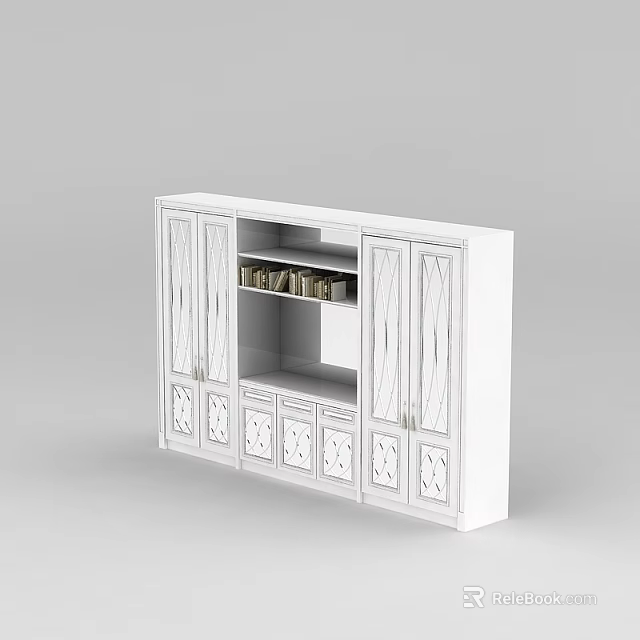 Technology Exhibition Hall Display Cabinet With White Carved Design And Open Shelf For Exhibits 3d model 