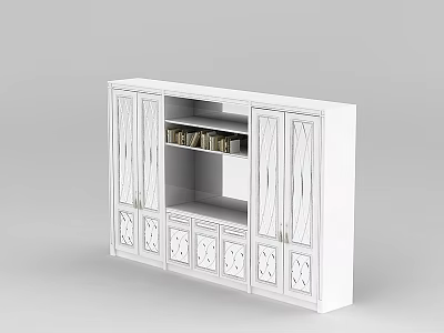 Technology Exhibition Hall Display Cabinet With White Carved Design And Open Shelf For Exhibits 3d model