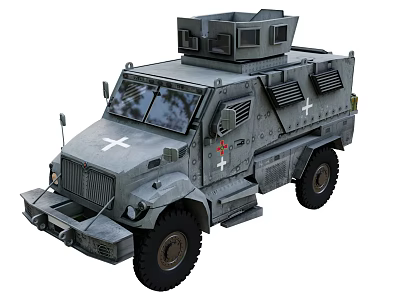 Military Armored Tank With Medical Cross Symbol And Wheeled Exterior Design 3d model