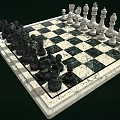 Classic Chess Set With Marble Checkerboard And Black White Pieces 3d model