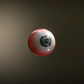 Red Eyeball Floating Against Dark Background With Detailed Iris And Sclera