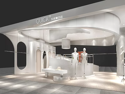 Modern Exhibition Booth Entrance For Fast Fashion Brand With White Curved Design And Mannequins 3d model