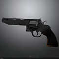Vintage Revolver with Metallic Body and Wooden Grip with Orange Trim on Gray Background