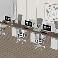 Modern Office Desk Setup With Multiple Workstations Ergonomic Chairs Computer Monitors And Whiteboard Notes 3d model