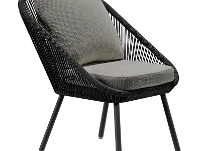Modern Single Sofa With Black Rattan Frame Gray Cushion And Metal Legs 3d model