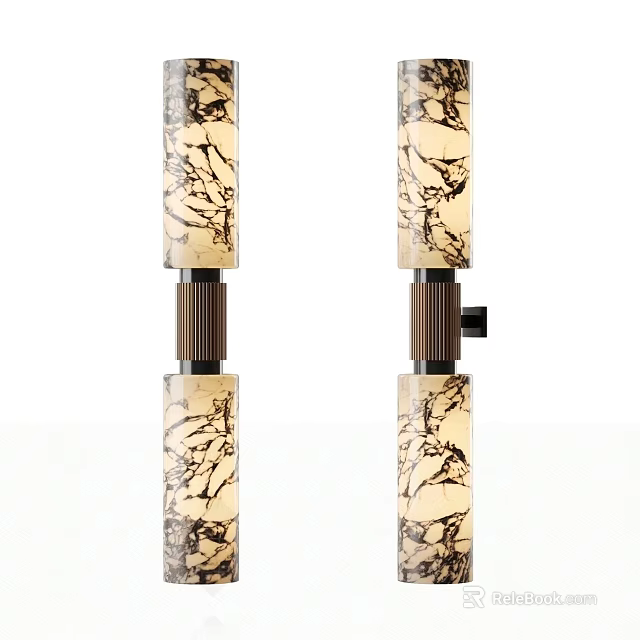 Modern Wall Sconce With Marble Pattern Glass Shade And Metal Base Design 3d model 