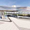 Modern Exhibition Entrance Architectural Design With Glass Metal Structure And Brick Paved Plaza