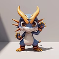 Cute Blue And Yellow Dragon Game Movie Character With Horns And Spikes