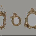 Three Vintage Golden Ornate Mirrors With Various Shapes And Intricate Decorations