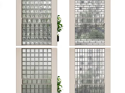 Modern Glass Partition Screens With Diverse Patterns And Green Plant Decor 3d model
