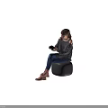 Child Sitting On Blue Cube Holding Game Controller Wearing Gray Off Shoulder Sweater Blue Jeans 3d model