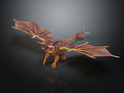 Detailed 3D Dragon Model With Spread Brown Orange Wings And Spikes 3d model