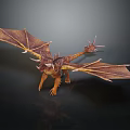 Detailed 3D Dragon Model With Spread Brown Orange Wings And Spikes